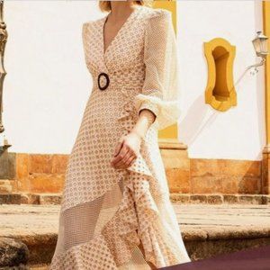 PatBO Eyelet and Mesh Trim Midi Dress in Sand - STUNNING!!!